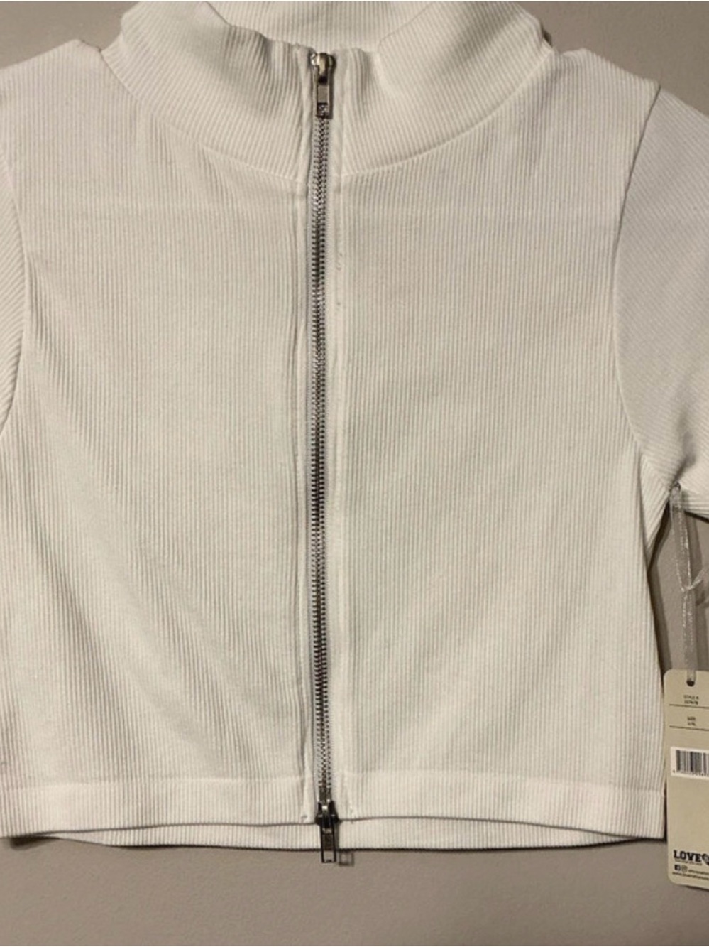 Love White Ribbed Zip-Front Crop Top - Picture 1 of 4